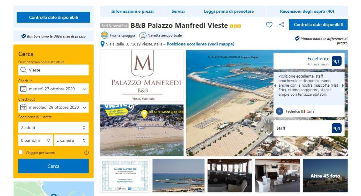 B&B Palazzo Manfredi Vieste, Fronte Mare Con Parcheggio Luaran gambar
